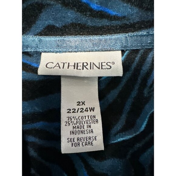 Catherines Blue Black Velvet Full Front Zip Zebra Mock Neck Jacket Women's Sz 2X - Picture 6 of 8